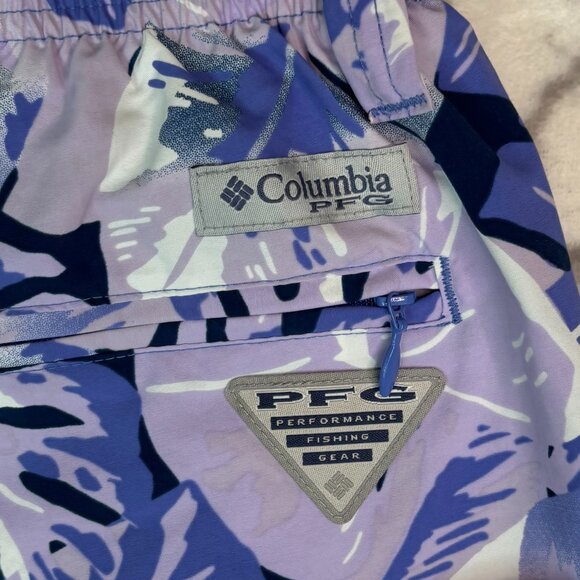 NEW COLUMBIA Water Shorts Super Backcast Men's M Purple Floral Omnishade Swim - Picture 8 of 11